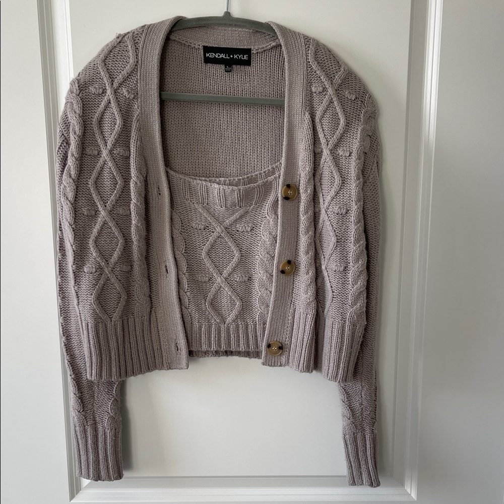 Kendall & Kylie Women's Taupe Cardigan Set